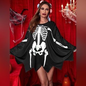 Skeleton costume hooded top with earrings